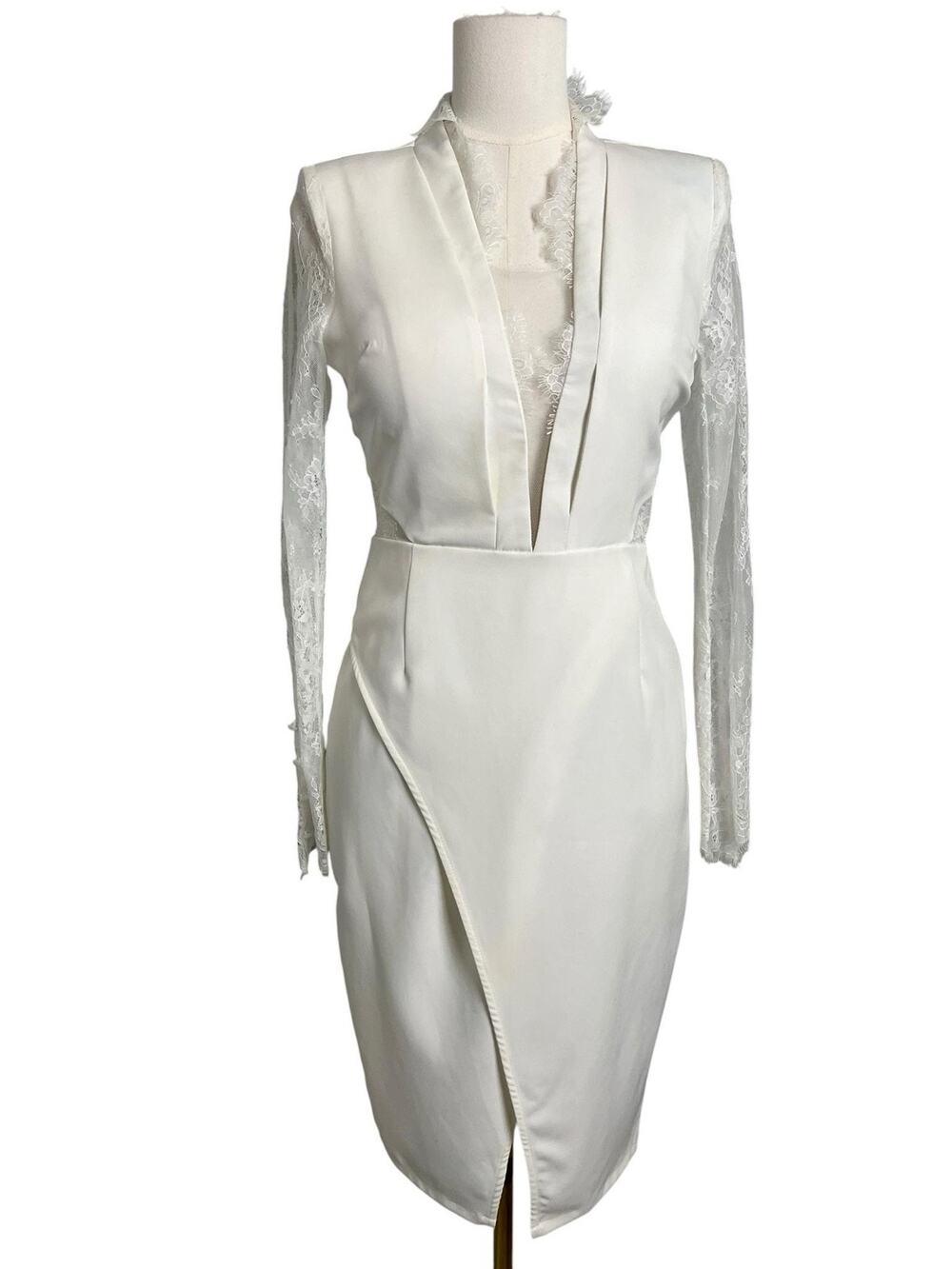 Blithe White Lace Sleeve Bodycon Dress Womens Small Bridal Shower Cocktail As Is